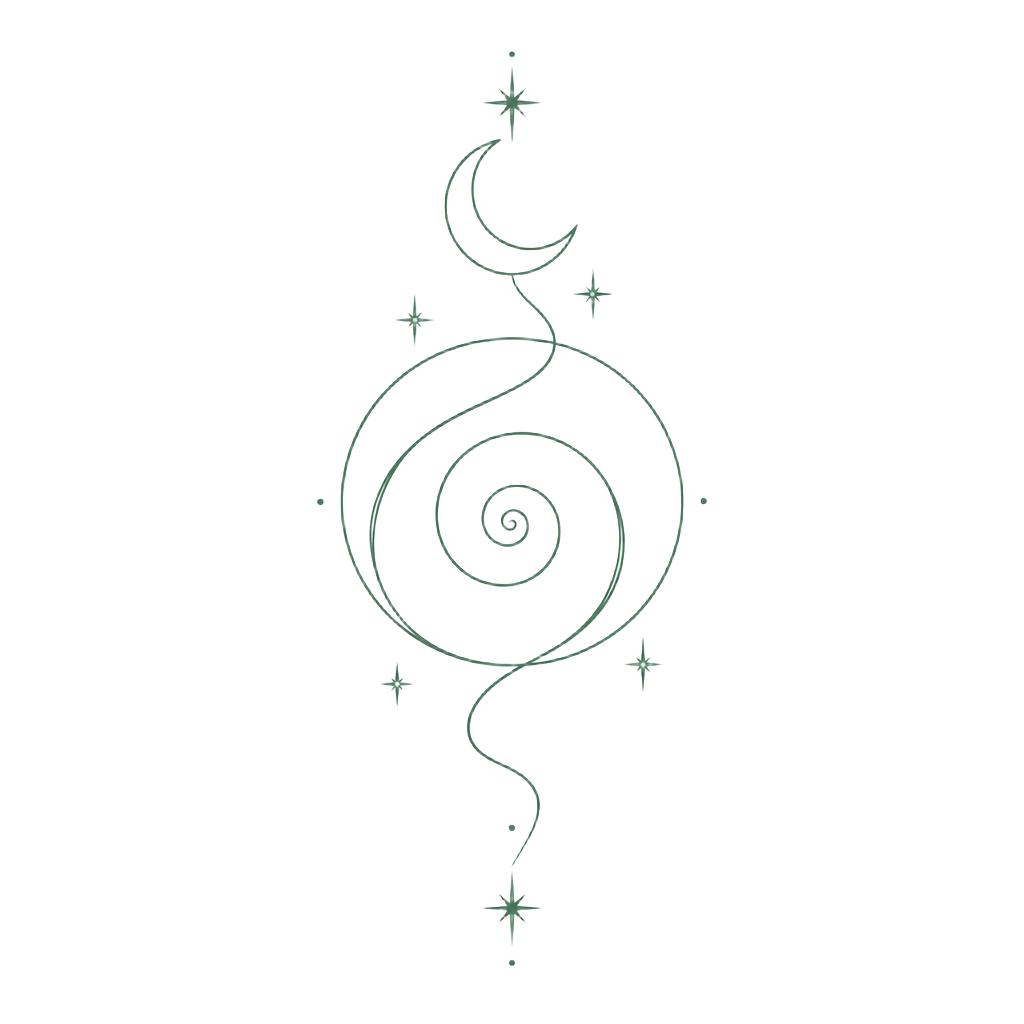 Moon, stars and open spiral sacred geometry symbol